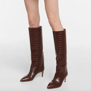 New Paris Texas Croc-Embossed Leather Knee-High Boots in Brown